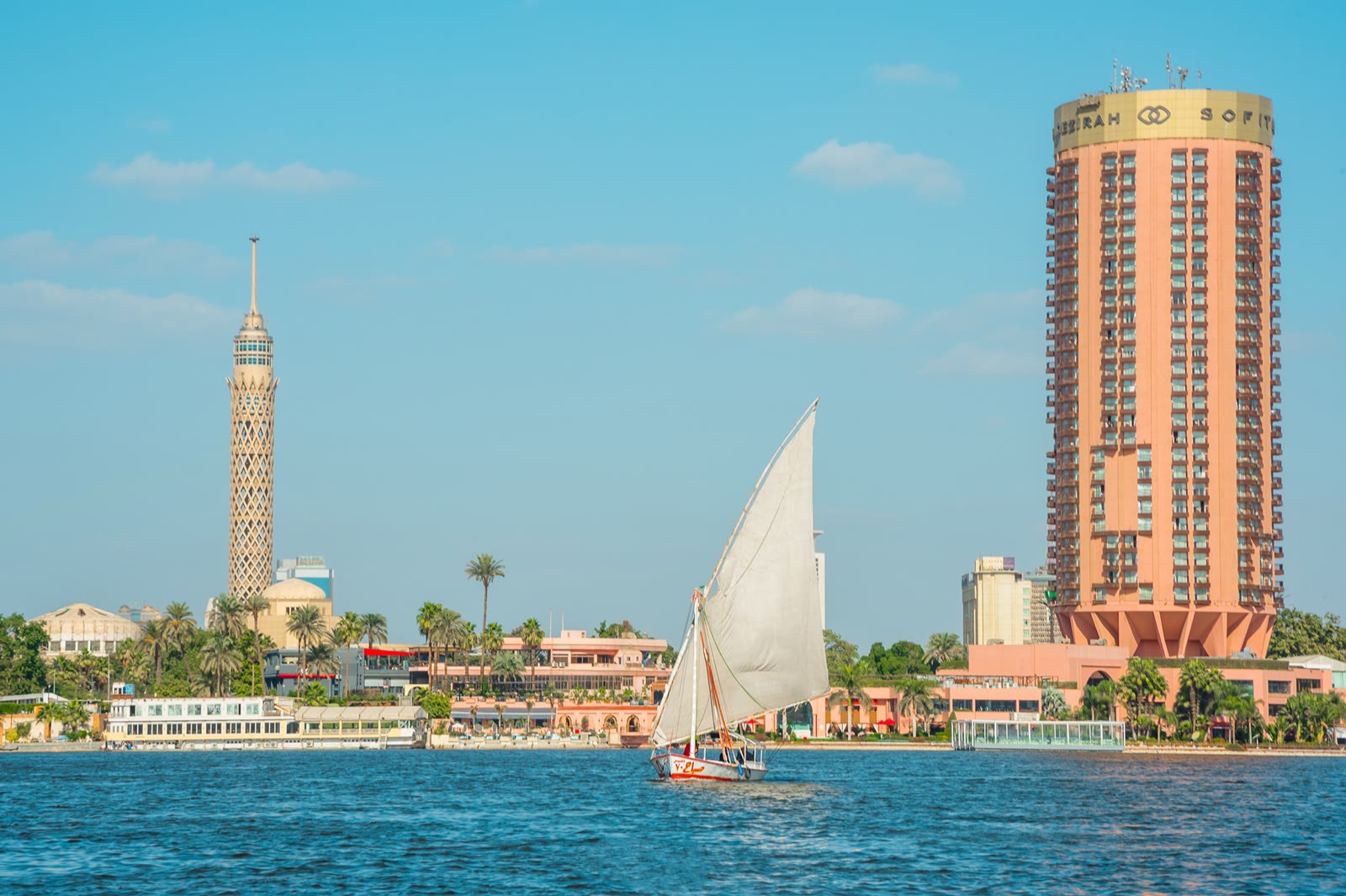 Passengers seated on a felucca during a Nile ride